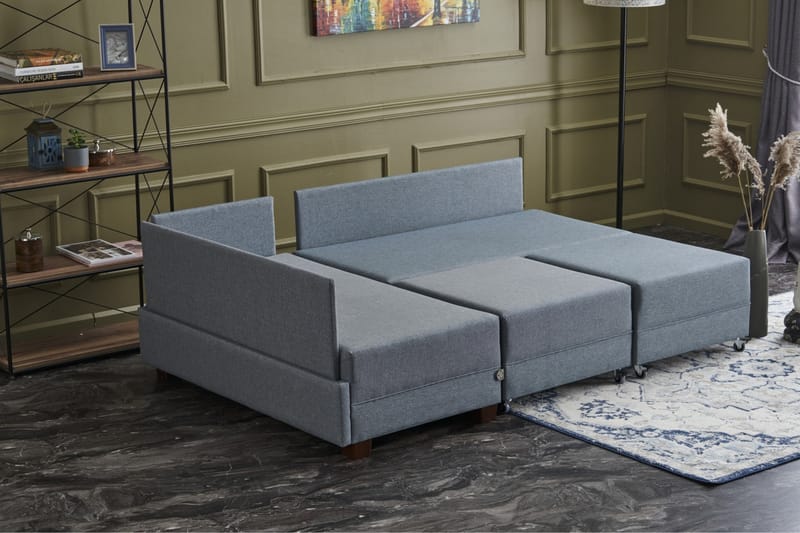 Algeria Sovesofa m. Chaiselong 4-Pers. 140x190 - Blå - Møbler - Sofaer - Sovesofaer