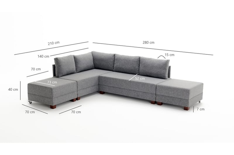 Algeria Sovesofa m. Chaiselong 4-Pers. 140x190 - Blå - Møbler - Sofaer - Sovesofaer