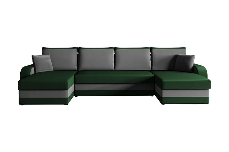 Alvared 4-person Sovesofa med dobbelt Chaiselong og Opbevari - Velour/Mørkegrøn/Grå - Møbler - Sofaer - Sovesofaer