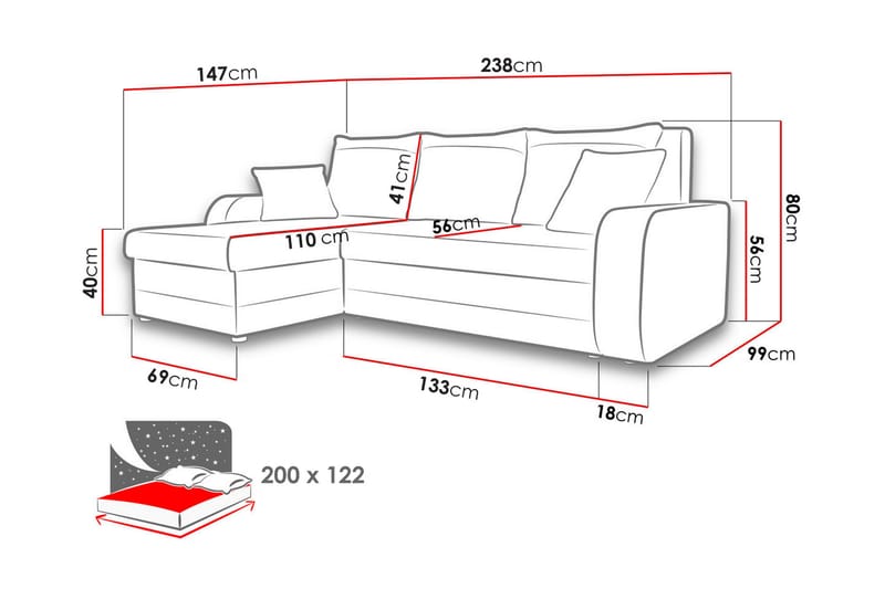 Alvared Dyb 3-personers L Sofa -Hjørnesovesofa Universal 230 cm - Beige/Sort/Hvid - Møbler - Sofaer - Sovesofaer