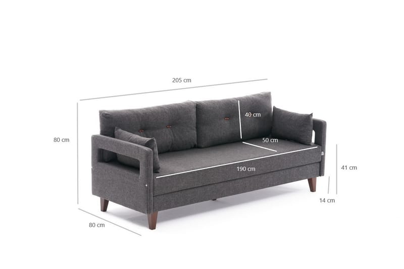 Angola Sovesofa 3-Pers. 150x190 - Antracit - Møbler - Sofaer - Sovesofaer