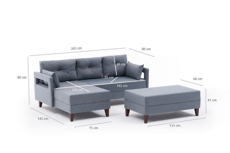 Angola Sovesofa m. Chaiselong 4-Pers. 140x193 - Blå - Møbler - Sofaer - Sovesofaer