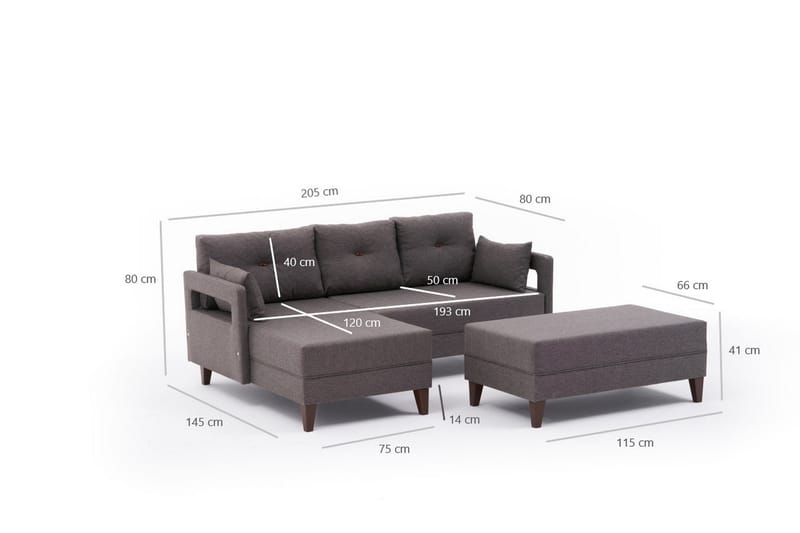 Angola Sovesofa m. Chaiselong 4-Pers. 140x193 - Brun - Møbler - Sofaer - Sovesofaer