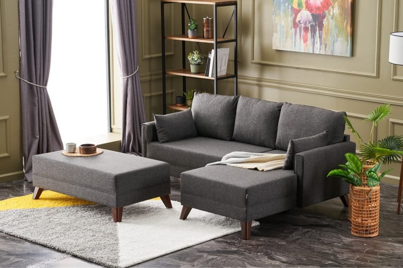 Antigua Mini Sovesofa med Chaiselong Højre - Antracit/Brun - Møbler - Sofaer - Sovesofaer