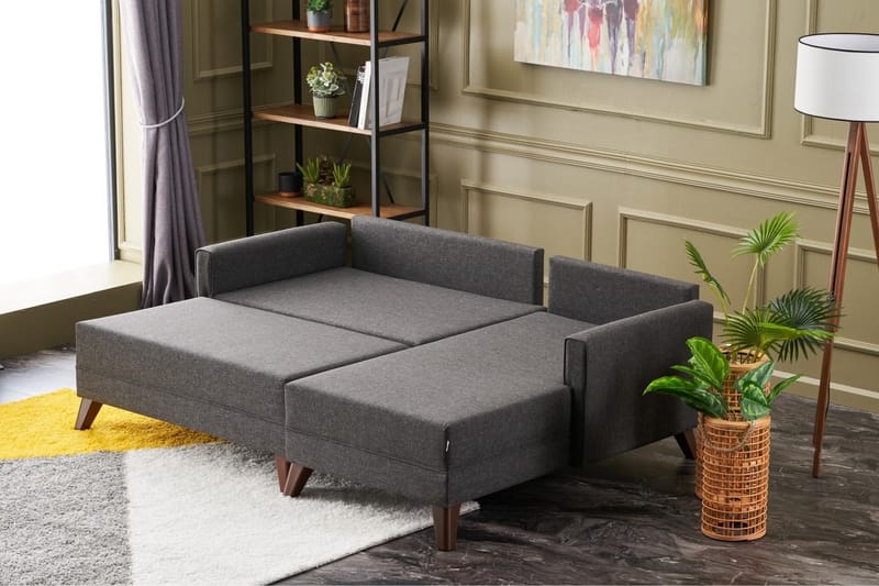 Antigua Mini Sovesofa med Chaiselong Højre - Antracit/Brun - Møbler - Sofaer - Sovesofaer