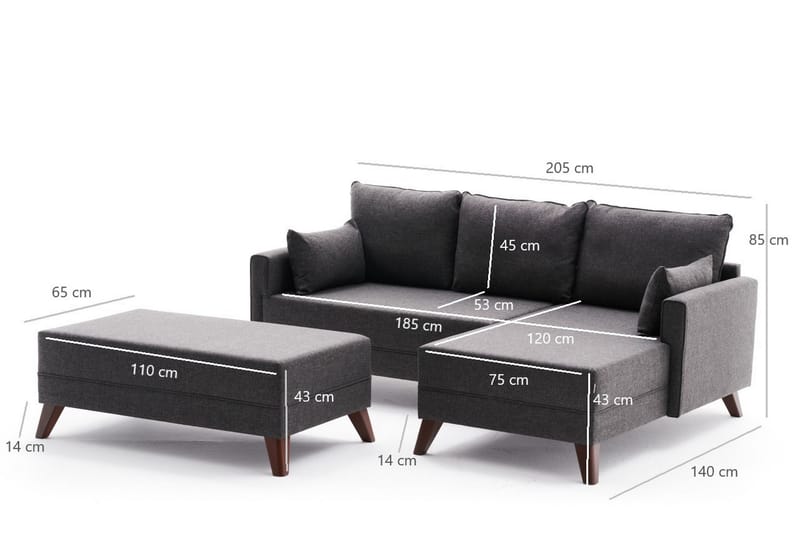 Antigua Mini Sovesofa med Chaiselong Højre - Antracit/Brun - Møbler - Sofaer - Sovesofaer