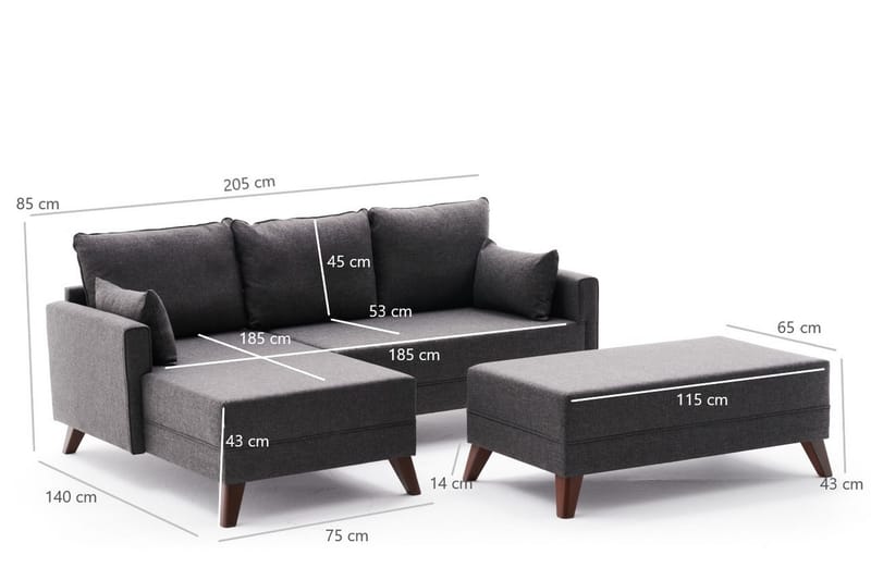 Antigua Mini Sovesofa med Chaiselong Venstre - Antracit/Brun - Møbler - Sofaer - Sovesofaer