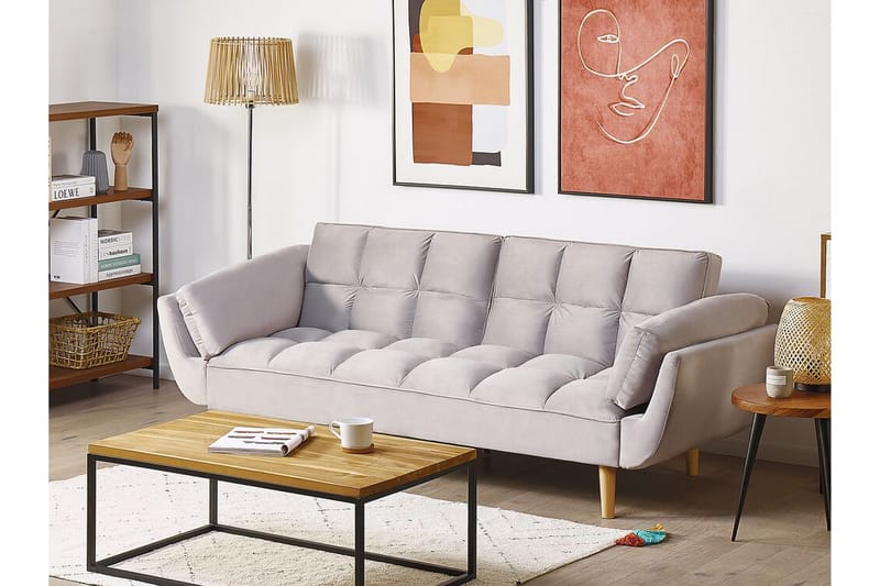 Asaby 3-Pers. Sovesofa - Velour/Grå - Sovesofaer - 3 personers sovesofa