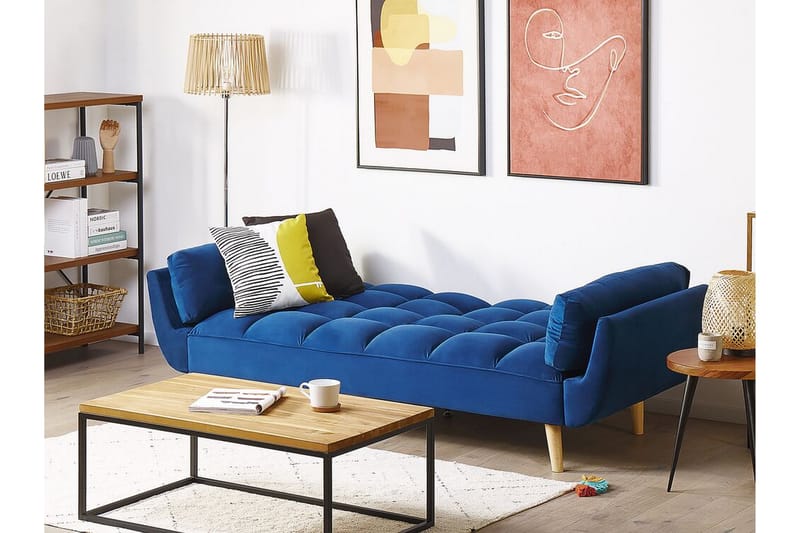 Asaby 3-Pers. Sovesofa - Velour/Mørkeblå - Sovesofaer - 3 personers sovesofa