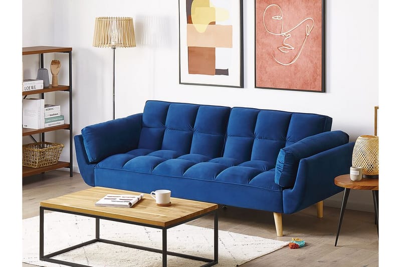 Asaby 3-Pers. Sovesofa - Velour/Mørkeblå - Sovesofaer - 3 personers sovesofa