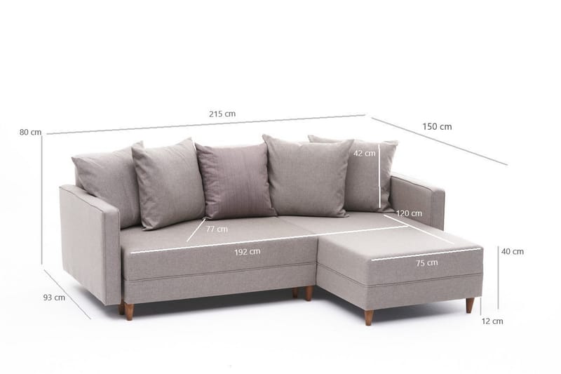 Aydama Sovesofa m. Chaiselong 4-Pers. 192x135 - Cream - Møbler - Sofaer - Sovesofaer