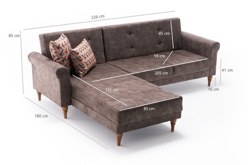 Benin Sovesofa m. Chaiselong 4-Pers. 205x180 - Brun - Møbler - Sofaer - Sovesofaer