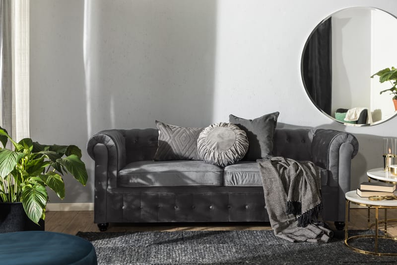 Chesterfield Deluxe sovesofa - Mørkegrå Fløjl - Møbler - Sofaer - Sovesofaer