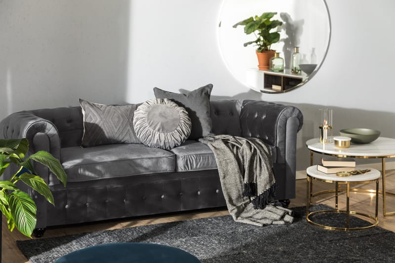 Chesterfield Deluxe sovesofa - Mørkegrå Fløjl - Møbler - Sofaer - Sovesofaer