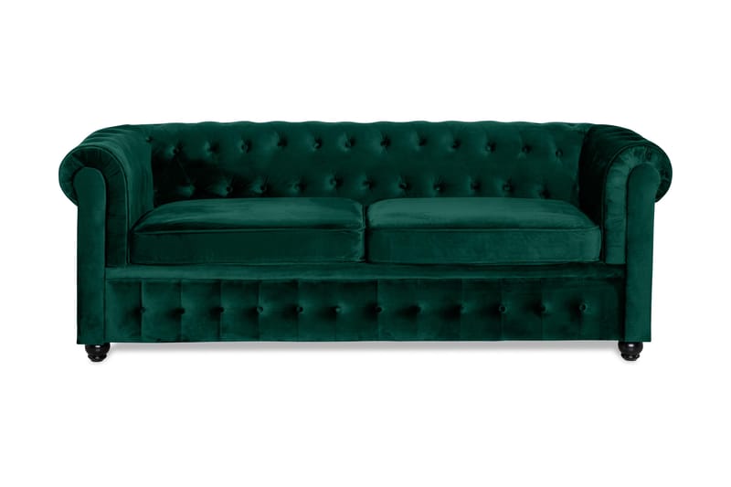 Chesterfield Luksus Fremadvendt 3-personers Sovesofa i Fløjl 215 cm bred - Mørkegrøn - Møbler - Sofaer - Sovesofaer