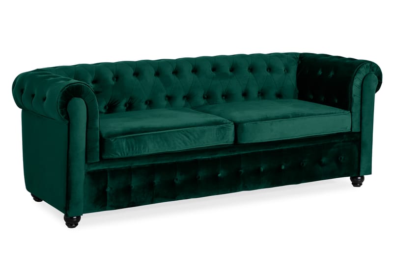 Chesterfield Luksus Fremadvendt 3-personers Sovesofa i Fløjl 215 cm bred - Mørkegrøn - Møbler - Sofaer - Sovesofaer