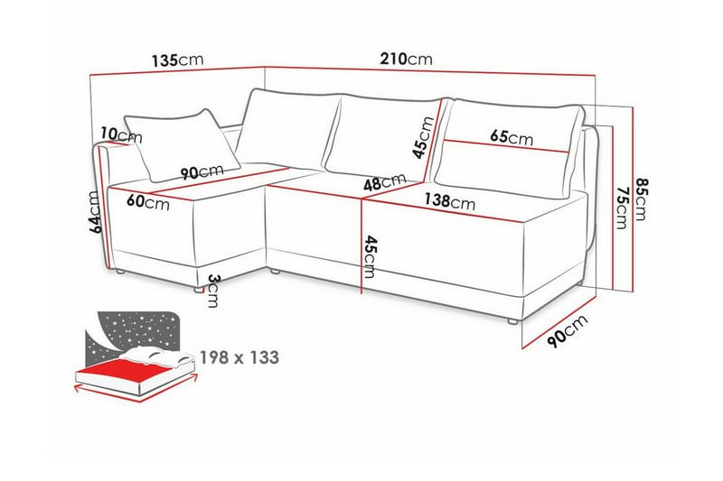 Denegal 3-personers Hjørnesovesofa - Mørkeblå - Møbler - Sofaer - Sovesofaer