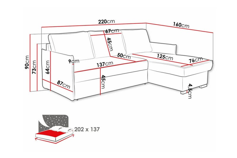 Denegal 3-personers Hjørnesovesofa - Beige - Møbler - Sofaer - Sovesofaer