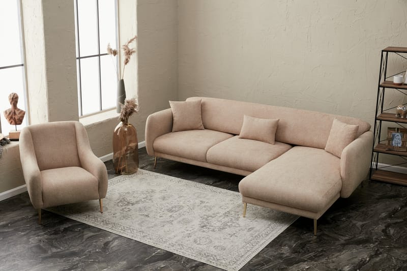 Devika Sovesofa med Chaiselong 4-personers - Beige - Møbler - Sofaer - Sovesofaer