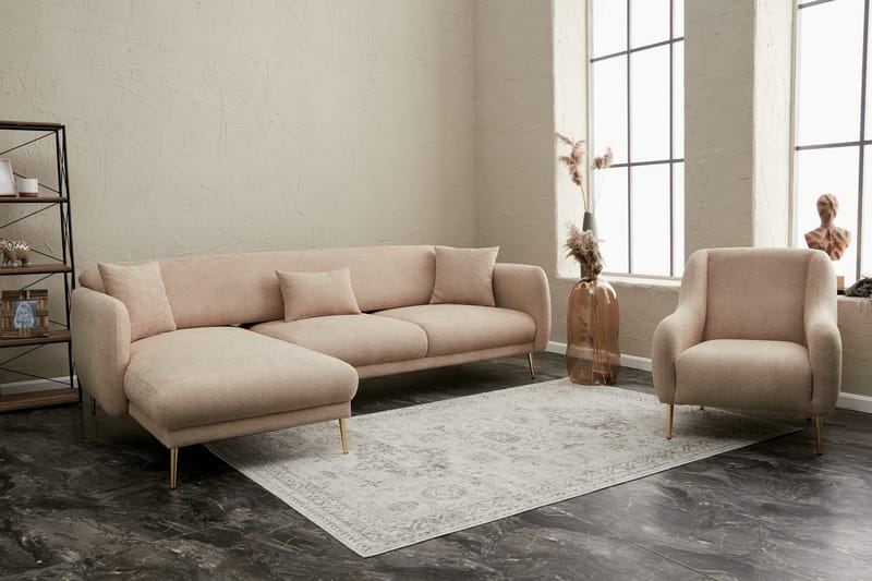 Devika Sovesofa med Chaiselong 4-personers - Beige - Møbler - Sofaer - Sovesofaer