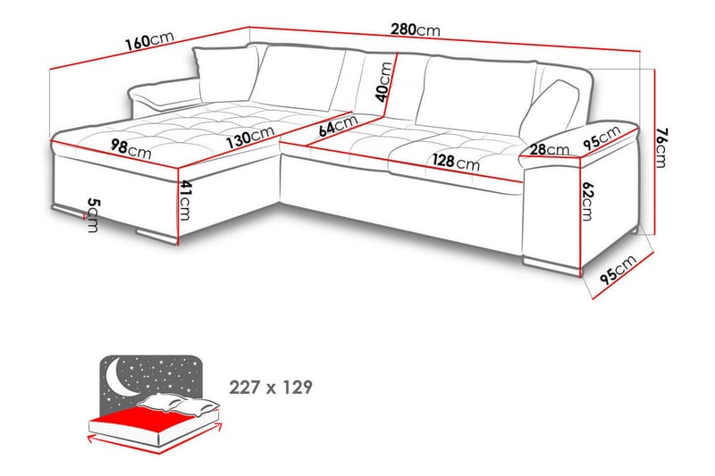 Diana U-sovesofa 280x160x76 cm - Møbler - Sofaer - Sovesofaer