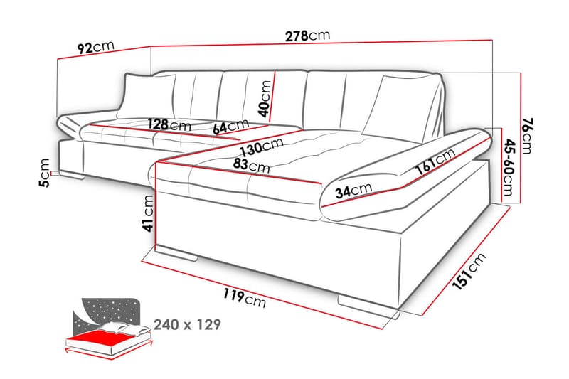 Djerra Sovesofa m. Chaiselong L-formet - Møbler - Sofaer - Sovesofaer