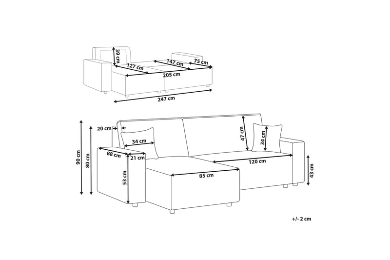 Dyshawn Hjørnesovesofa 2-personers - Beige/Sort - Møbler - Sofaer - Sovesofaer