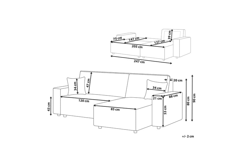 Dyshawn Hjørnesovesofa 2-personers - Beige/Sort - Møbler - Sofaer - Sovesofaer