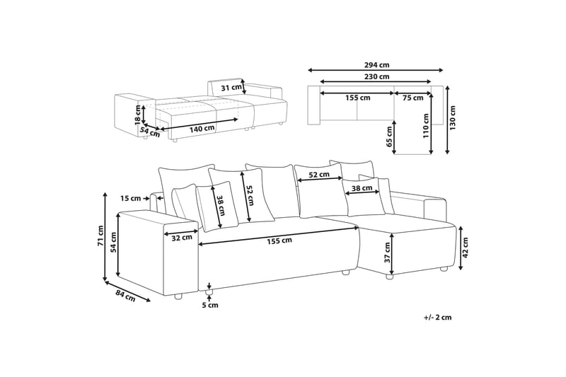 Dysis Hjørnesovesofa 3-personers - Beige/Sort - Møbler - Sofaer - Sovesofaer