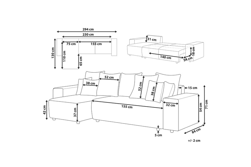 Dysis Hjørnesovesofa 3-personers - Beige/Sort - Møbler - Sofaer - Sovesofaer