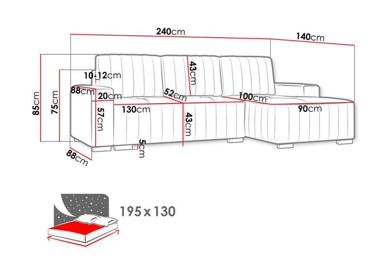 Esher 3-pers. Hjørnesofa Højre - Plys/Brun - Sovesofaer - Sovesofa chaiselong - Velour sofaer