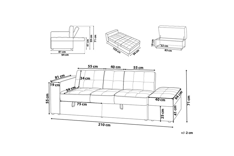 Falster sovesofa 210 cm - Grå - Sovesofaer