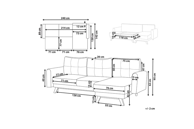 Faustin Hjørnesovesofa 3-personers - Hvid/Lyst træ - Møbler - Sofaer - Sovesofaer