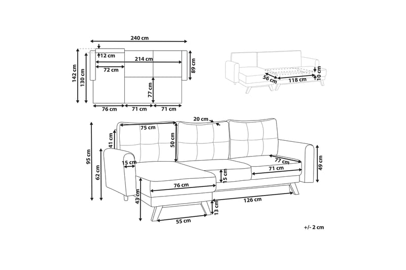 Faustin Hjørnesovesofa 3-personers - Grå/Lyst træ - Møbler - Sofaer - Sovesofaer