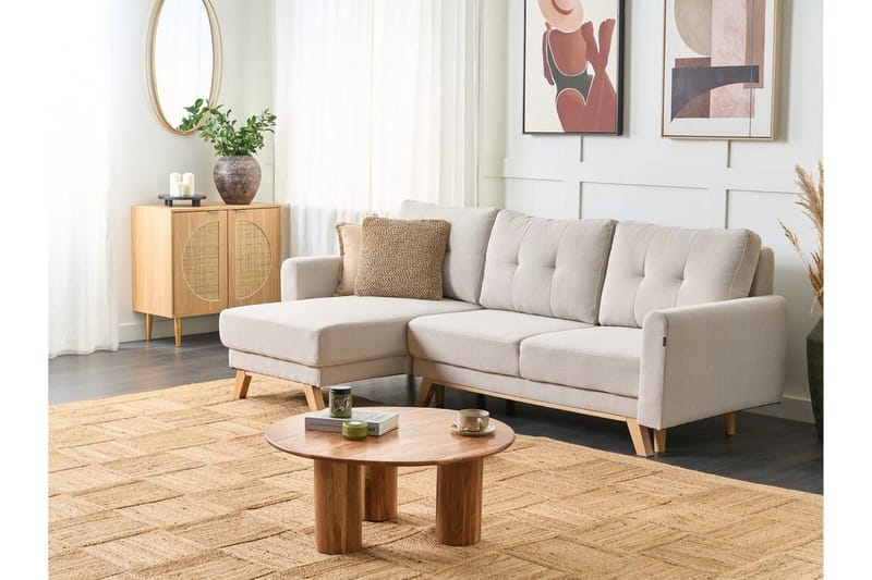 Faustin Hjørnesovesofa 3-personers - Beige/Lyst træ - Møbler - Sofaer - Sovesofaer