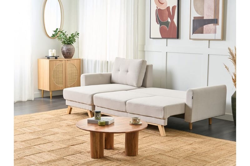 Faustin Hjørnesovesofa 3-personers - Beige/Lyst træ - Møbler - Sofaer - Sovesofaer