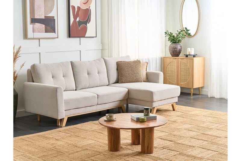 Faustin Hjørnesovesofa 3-personers - Beige/Lyst træ - Møbler - Sofaer - Sovesofaer