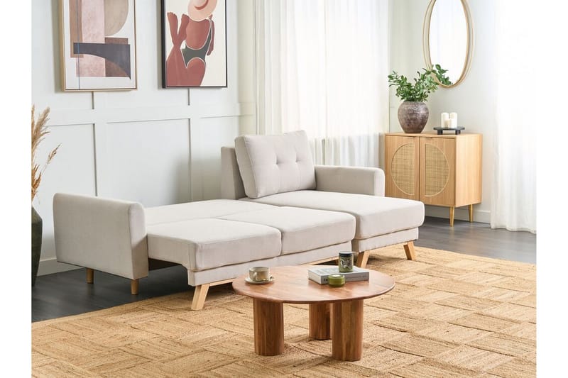 Faustin Hjørnesovesofa 3-personers - Beige/Lyst træ - Møbler - Sofaer - Sovesofaer