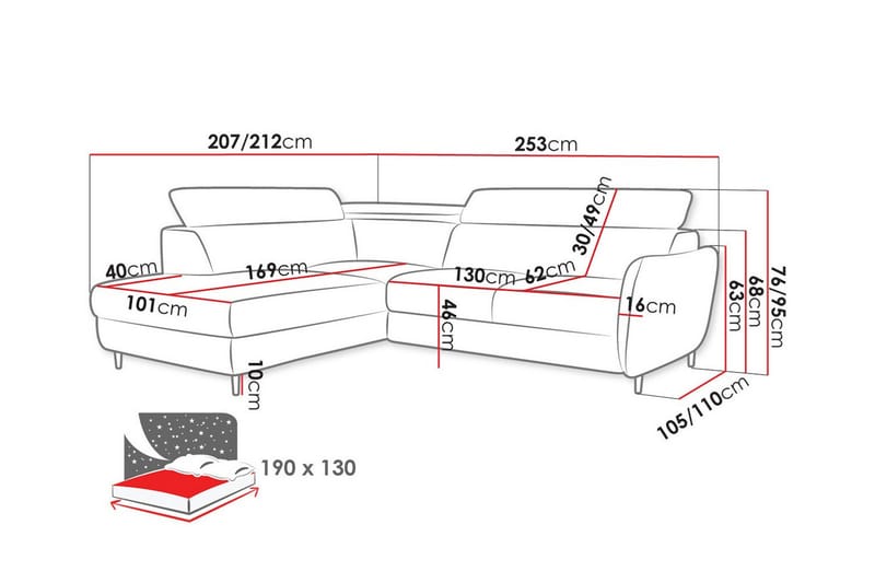 Graystone 3-pers. Hjørnesovesofa - Lysegrå/Mørkegrå - Møbler - Sofaer - Sovesofaer