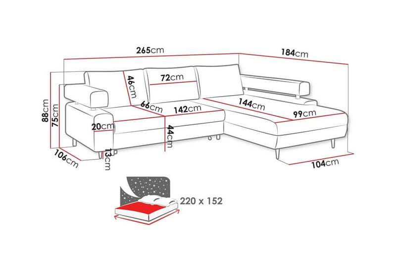 Graystone 3-pers. Hjørnesovesofa - Lysebrun - Møbler - Sofaer - Sovesofaer