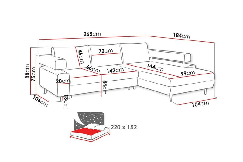 Graystone 3-pers. Hjørnesovesofa - Mørkegrå - Møbler - Sofaer - Sovesofaer