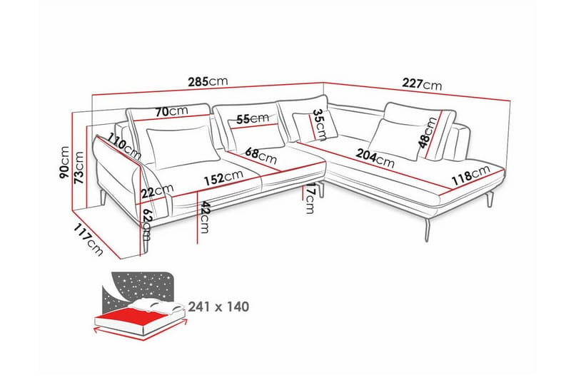 Graystone 4-pers. Hjørnesovesofa - Mørkegrå - Møbler - Sofaer - Sovesofaer