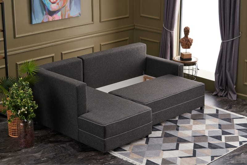 Highbank Sovesofa m. Chaiselong 4-Pers. 200x150 - Antracit - Møbler - Sofaer - Sovesofaer