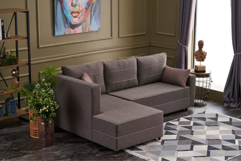 Highbank Sovesofa m. Chaiselong 4-Pers. 200x150 - Brun - Møbler - Sofaer - Sovesofaer