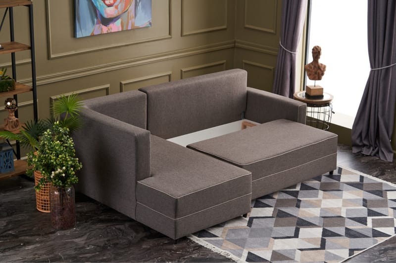 Highbank Sovesofa m. Chaiselong 4-Pers. 200x150 - Brun - Møbler - Sofaer - Sovesofaer