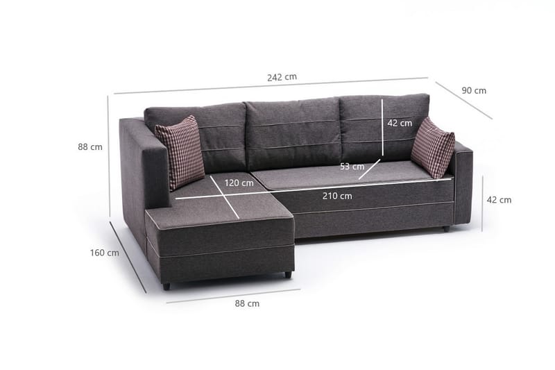 Highbank Sovesofa m. Chaiselong 4-Pers. 200x150 - Brun - Møbler - Sofaer - Sovesofaer