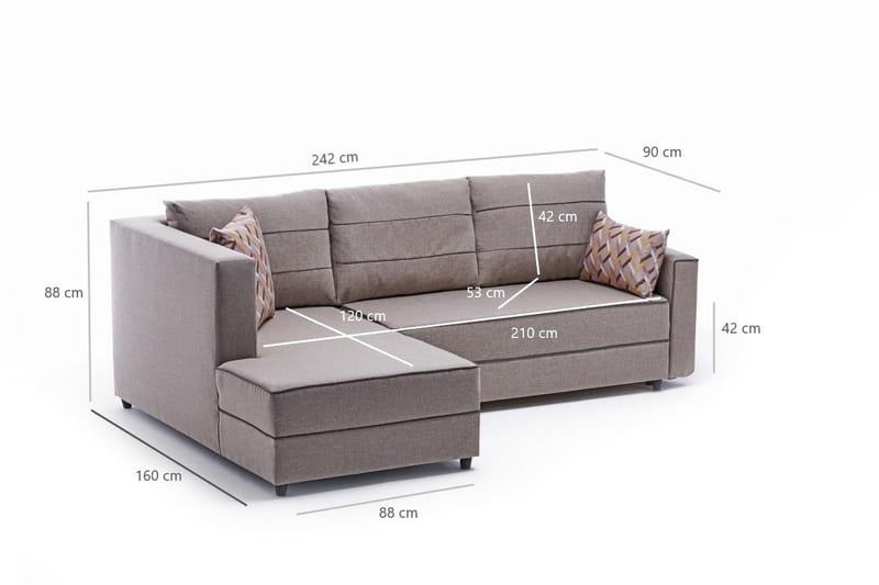 Highbank Sovesofa m. Chaiselong 4-Pers. 200x150 - Cream - Møbler - Sofaer - Sovesofaer