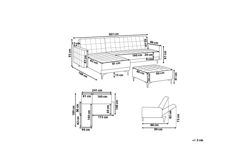 Hjørnesofa H med sovefunktion + Fodskammel ABERDEEN - Brun - Møbler - Sofaer - Sovesofaer