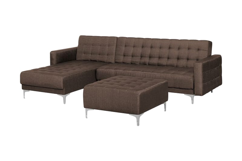 Hjørnesofa H med sovefunktion + Fodskammel ABERDEEN - Brun - Møbler - Sofaer - Sovesofaer