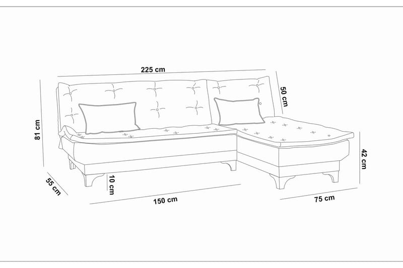 Hunterville Sovesofa med Chaiselong 4-personers - Beige - Møbler - Sofaer - Sovesofaer